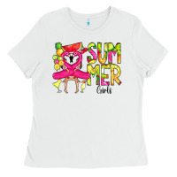 White Summer Girls Flamingo Ladies Tee - CowCowDesign