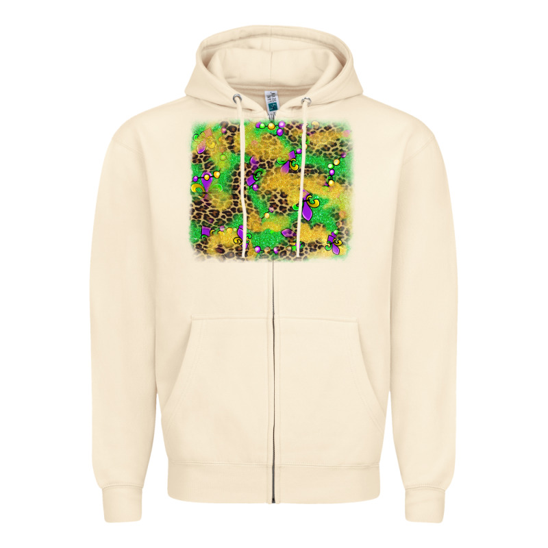 Mardi Gras Fleur De Lis And Leopard Background Zipper Hoodie by AdoDesignShop | Teevron