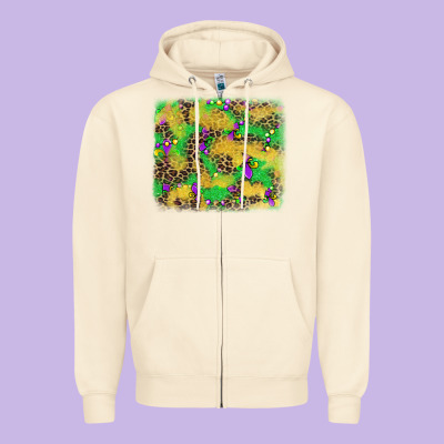 Mardi Gras Fleur De Lis And Leopard Background Zipper Hoodie Designed By Adodesignshop