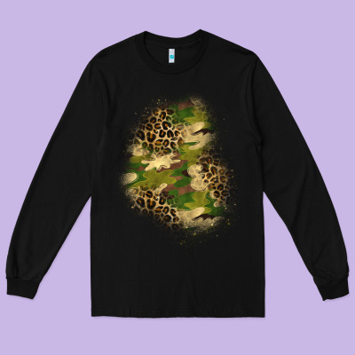 Camouflage And Leopard Patch  1 Long Sleeve Tee Designed By Bundleandbundleshop