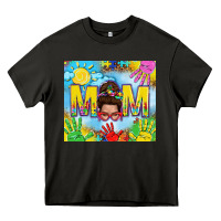 Asphalt Messy bun Autism mom 20oz skinny tumbler Heavy Core Tee - TumblerDesignByShophia