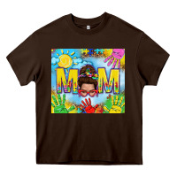 Chocolate Brown Messy bun Autism mom 20oz skinny tumbler Heavy Core Tee - TumblerDesignByShophia