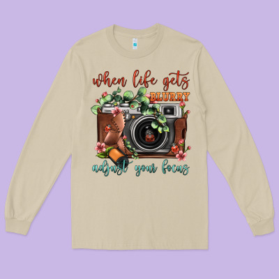 When Life Gets Blurry Adjust Your Focus Vintage Camera Long Sleeve Tee Designed By Fadigitalartstudio