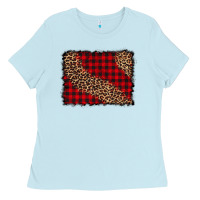 Baby Blue leopard buffalo plaid background Ladies Tee - CowCowDesign
