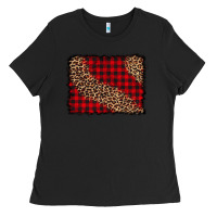 Black leopard buffalo plaid background Ladies Tee - CowCowDesign