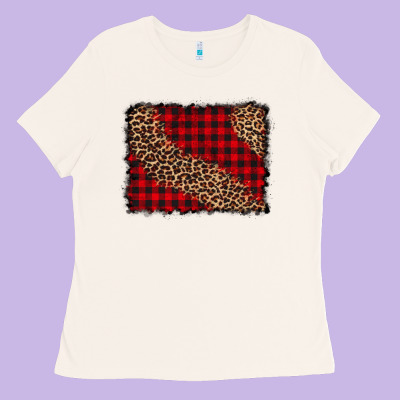 Leopard Buffalo Plaid Background Ladies Tee Designed By Cowcowdesign