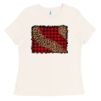 Bone leopard buffalo plaid background Ladies Tee - CowCowDesign