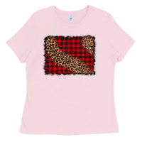 Bubblegum Pink leopard buffalo plaid background Ladies Tee - CowCowDesign