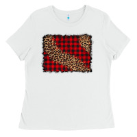 White leopard buffalo plaid background Ladies Tee - CowCowDesign
