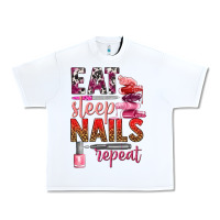 White eat sleep nails repeat bbs Urban Heavy Tee - BundleAndBundleShop