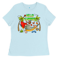 Baby Blue Hello Summer Ladies Tee - CowCowDesign