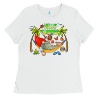White Hello Summer Ladies Tee - CowCowDesign