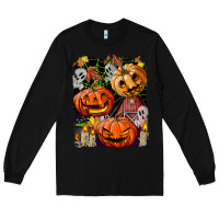 Black Halloween Pumpkins Long Sleeve Tee - BundleAndBundleShop