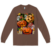 Chestnut Halloween Pumpkins Long Sleeve Tee - BundleAndBundleShop