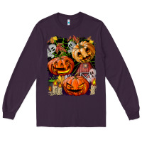 Plum Halloween Pumpkins Long Sleeve Tee - BundleAndBundleShop