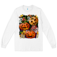 White Halloween Pumpkins Long Sleeve Tee - BundleAndBundleShop