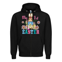 Black my first easter with baby bunny and eggs Zipper Hoodie - AdoDesignShop