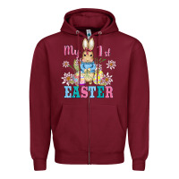 Burgundy my first easter with baby bunny and eggs Zipper Hoodie - AdoDesignShop
