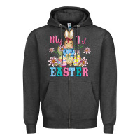 Charcoal Heather my first easter with baby bunny and eggs Zipper Hoodie - AdoDesignShop