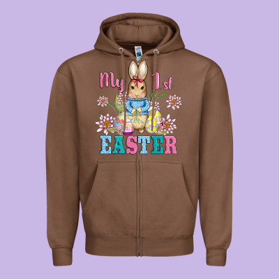 My First Easter With Baby Bunny And Eggs Zipper Hoodie Designed By Adodesignshop
