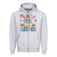 Heather Grey my first easter with baby bunny and eggs Zipper Hoodie - AdoDesignShop