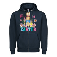 Navy my first easter with baby bunny and eggs Zipper Hoodie - AdoDesignShop