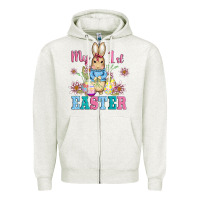 Oatmeal Heather my first easter with baby bunny and eggs Zipper Hoodie - AdoDesignShop