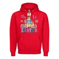 Red my first easter with baby bunny and eggs Zipper Hoodie - AdoDesignShop