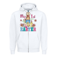 White my first easter with baby bunny and eggs Zipper Hoodie - AdoDesignShop