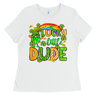 White St. Patrick's Lucky little dude Ladies Tee - OliviaCreatesArt