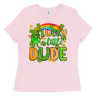 Bubblegum Pink St. Patrick's Lucky little dude Ladies Tee - OliviaCreatesArt