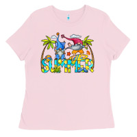Bubblegum Pink Summer Gnomes Ladies Tee - CowCowDesign