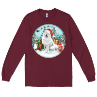 Burgundy Christmas samoyed dog Long Sleeve Tee - FaDigitalArtStudio