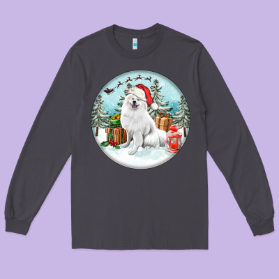 Christmas Samoyed Dog Long Sleeve Tee Designed By Fadigitalartstudio
