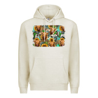 Oatmeal Heather highland cow western background Premium Hoodie - Jasminsmagicworld