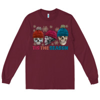 Burgundy tis the season skull winter Long Sleeve Tee - FaDigitalArtStudio