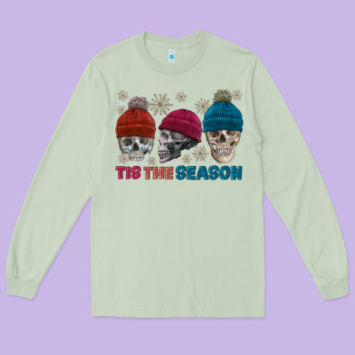 Tis The Season Skull Winter Long Sleeve Tee Designed By Fadigitalartstudio