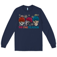 Navy tis the season skull winter Long Sleeve Tee - FaDigitalArtStudio