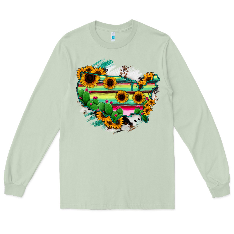 America Map Sunflower Cactus Serape Long Sleeve Tee by RanaPortraitStore | Teevron