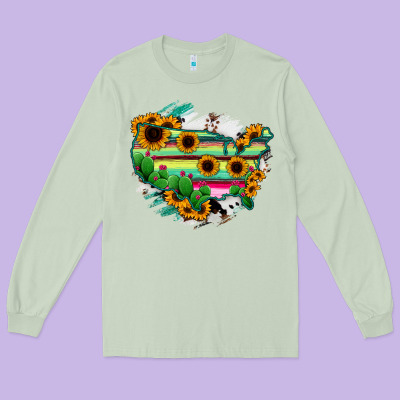 America Map Sunflower Cactus Serape Long Sleeve Tee Designed By Ranaportraitstore