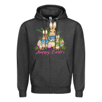 Charcoal Heather easter bunny family wıth carrots and eggs Zipper Hoodie - AdoDesignShop