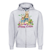 Heather Grey easter bunny family wıth carrots and eggs Zipper Hoodie - AdoDesignShop