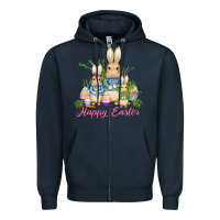 Navy easter bunny family wıth carrots and eggs Zipper Hoodie - AdoDesignShop