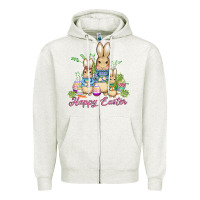 Oatmeal Heather easter bunny family wıth carrots and eggs Zipper Hoodie - AdoDesignShop