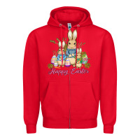 Red easter bunny family wıth carrots and eggs Zipper Hoodie - AdoDesignShop