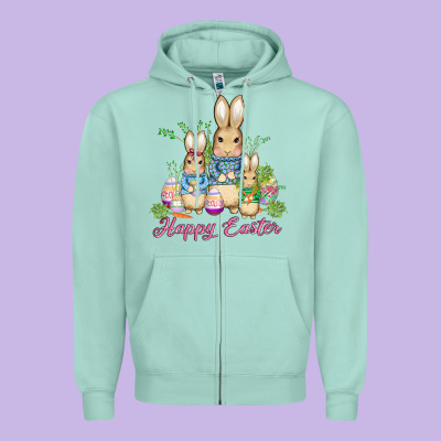 Easter Bunny Family Wıth Carrots And Eggs Zipper Hoodie Designed By Adodesignshop