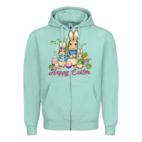 Seafoam easter bunny family wıth carrots and eggs Zipper Hoodie - AdoDesignShop