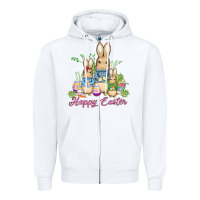 White easter bunny family wıth carrots and eggs Zipper Hoodie - AdoDesignShop