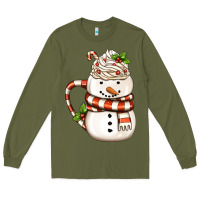Army Green Christmas Snowman Coffee Cup Long Sleeve Tee - FaDigitalArtStudio