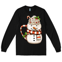 Black Christmas Snowman Coffee Cup Long Sleeve Tee - FaDigitalArtStudio